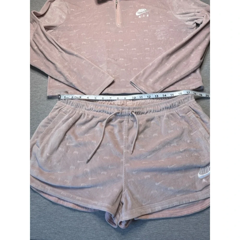 Nike Air Velour 2 Piece Set Pink Quarter Zip Crop Top XXL & Shorts XL DD5443-601